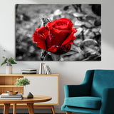 84671-MGV-CV-36X24-Red Rose Wall Art – Vibrant Single Bloom Canvas Print with Black and White Background, Elegant Floral Decor for Living Room,