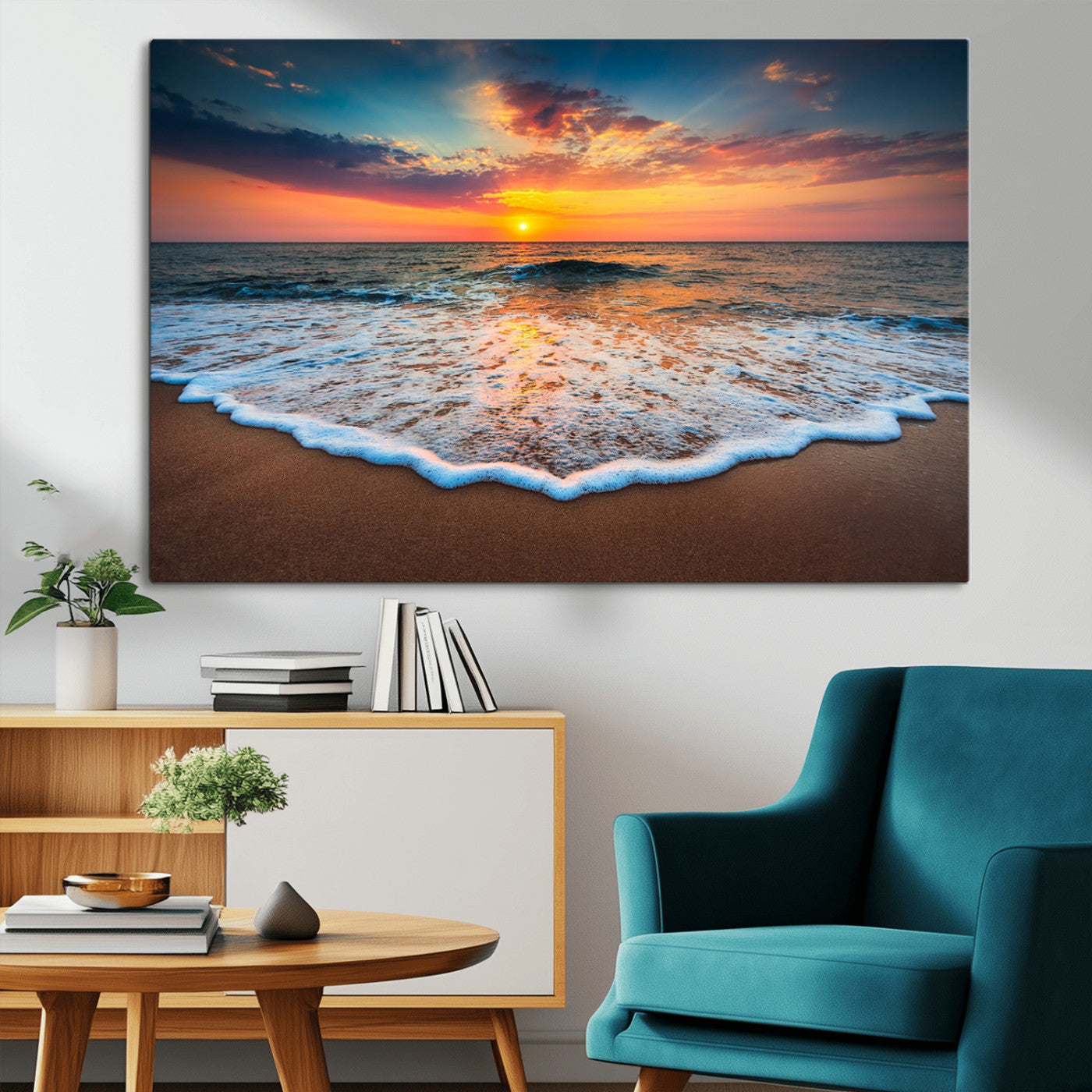 87032-MGV-CV-36X24-Ocean Sunset Wall Art – Stunning Beach Canvas Print with Vibrant Sky, Calm Waves, and Golden Horizon, Perfect Coastal Decor for