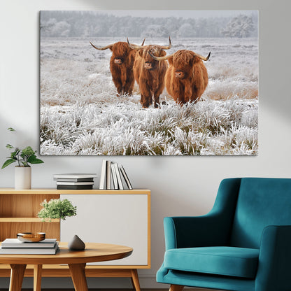 10396-MGV-CV-36X24-Highland Cattle Wall Art – Rustic Winter Landscape Canvas Print, Farmhouse Decor for Living Room, Office, Cabin or Country Home