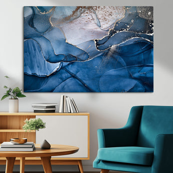 27810-MGV-CV-36X24-Abstract Blue Gold Fluid Art Wall – Modern Canvas Print, Elegant Home & Office Wall Art, Stylish Living Room or Bedroom Decor