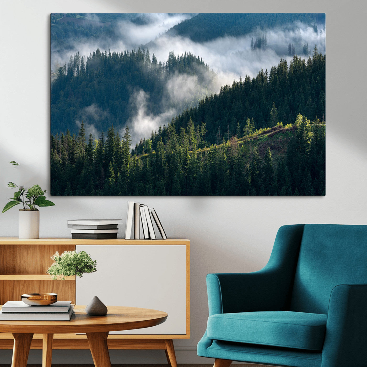 55972-MGV-CV-36X24-Whispering Pines Wall Art – Panoramic Misty Forest Canvas Print, Serene Nature Decor for Home, Office or Cabin Retreat