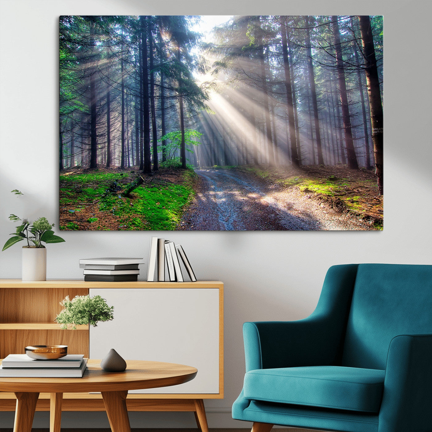 42047-MGV-CV-36X24-Sunlit Forest Path Wall Art – Nature Canvas Print, Serene Woodland Landscape, Perfect Home & Office Decor for Calm and Tranquil