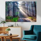 42047-MGV-CV-36X24-Sunlit Forest Path Wall Art – Nature Canvas Print, Serene Woodland Landscape, Perfect Home & Office Decor for Calm and Tranquil