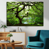 18094-MGV-CV-36X24-Emerald Canopy Wall Art – Panoramic Lush Green Tree Canvas Print, Serene Nature Decor for Office, Living Room or Meditation Space