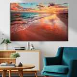 77723-MGV-CV-36X24-Sunset Beach Wall Art – Vibrant Ocean Waves and Golden Horizon Canvas Print, Coastal Seascape Photography Home Decor