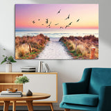 54411-MGV-CV-36X24-Beach Path with Birds Wall Art – Coastal Sunset Ocean Canvas Print, Seaside Nature Landscape Photography for Living Room, Bedroom