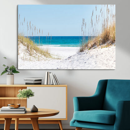 58498-MGV-CV-36X24-White Sandy Beach Wall Art – Panoramic Coastal Canvas Print, Ocean View Decor for Living Room, Bedroom, Office, Relaxing Seaside