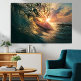55359-MGV-CV-36X24-Radiant Ocean Wave Wall Art – Panoramic Surf Canvas Print, Vibrant Sunset Beach Decor for Home, Office or Man Cave