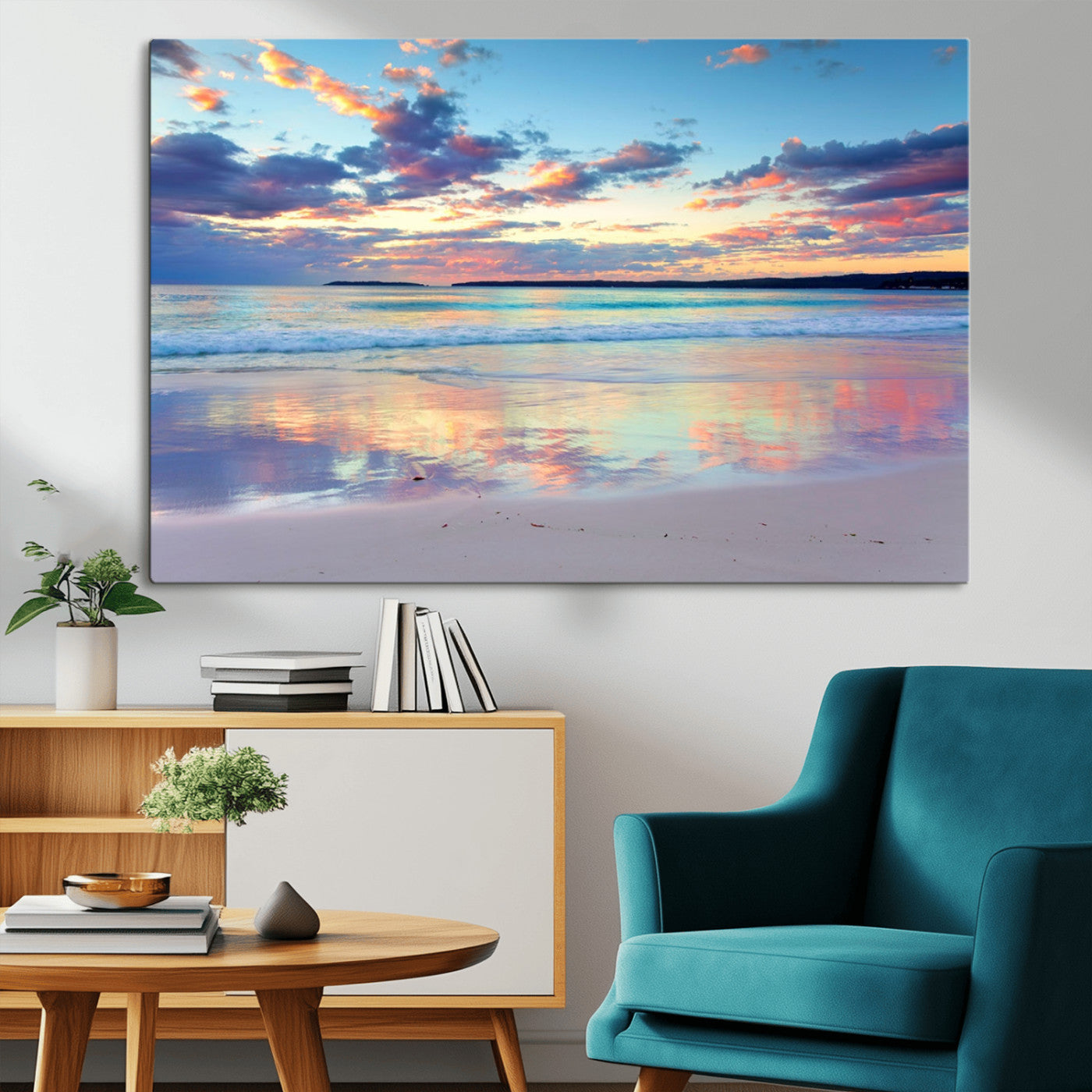 56723-MGV-CV-36X24-Serene Sunset Beach Wall Art – Panoramic Coastal Canvas Print, Peaceful Ocean Reflection Decor for Living Room, Bedroom or Office