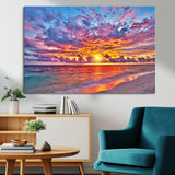 72836-MGV-CV-36X24-Fiery Sunset Beach Wall Art – Panoramic Vibrant Ocean Canvas Print, Dramatic Coastal Decor for Living Room, Bedroom or Office