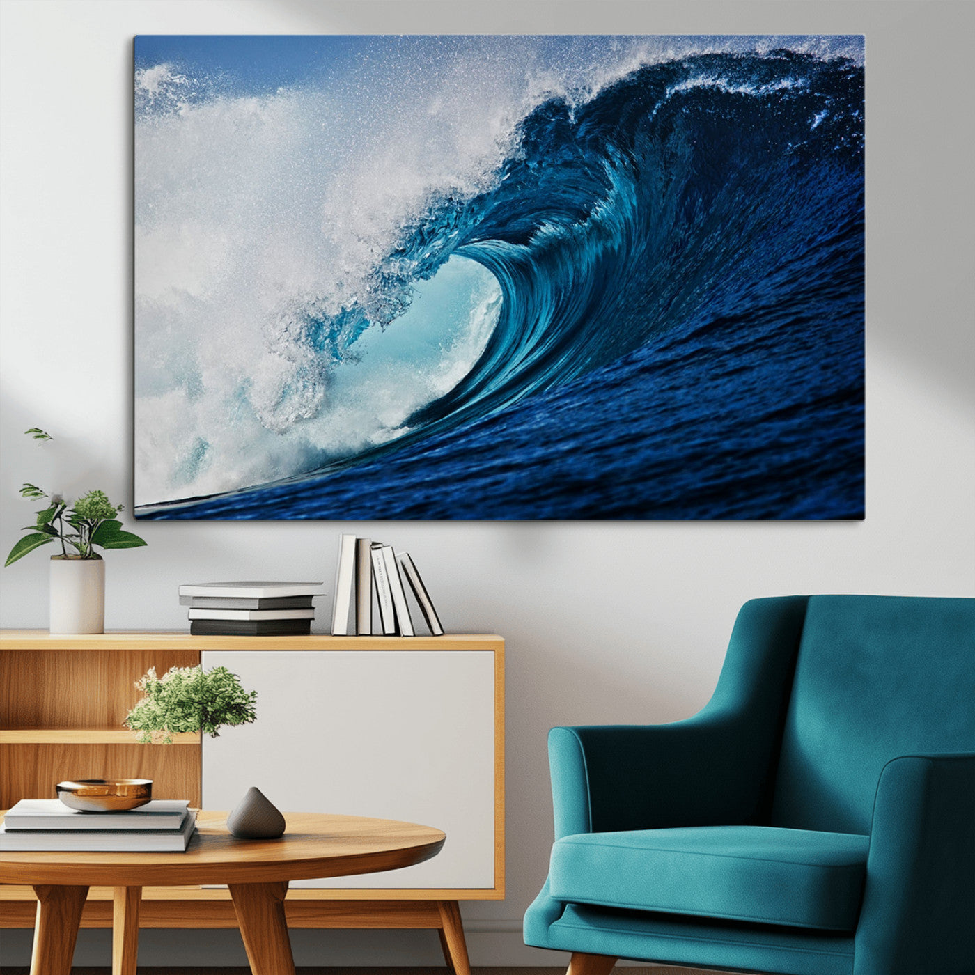 89502-MGV-CV-36X24-Powerful Ocean Wave Wall Art – Panoramic Blue Sea Wave Canvas Print, Coastal Surf Photography Artwork for Living Room, Bedroom, or