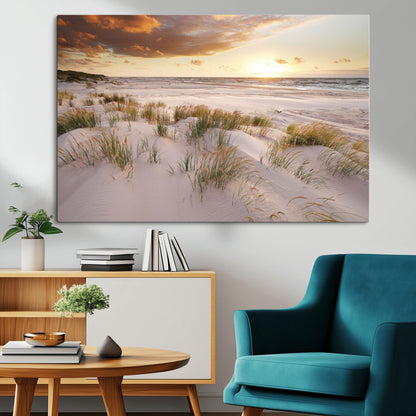 61246-MGV-CV-36X24-Coastal Sand Dunes Wall Art – Serene Beach Sunset Canvas Print with Grasses and Ocean View, Tranquil Seaside Decor for Living Room