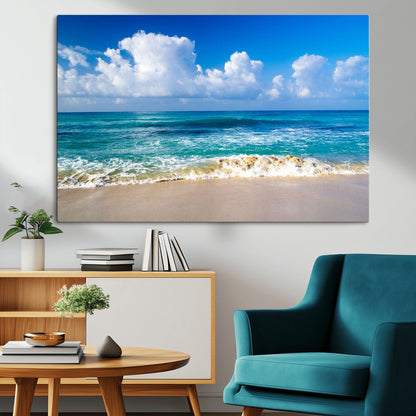 60364-MGV-CV-36X24-Tropical Ocean Wave Wall Art – Serene Blue Sea and White Sand Beach Canvas Print, Coastal Landscape Decor for Living Room, Bedroom