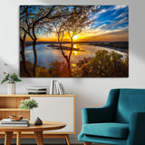 66839-MGV-CV-36X24-Lake Sunset Wall Art – Golden Hour Canvas Print with Trees and Water Reflection, Scenic Landscape Photography for Living Room,