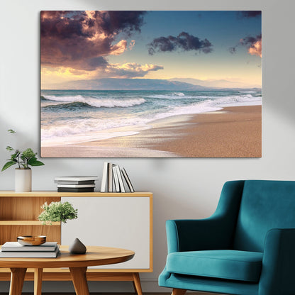42253-MGV-CV-36X24-Serene Beach Waves Wall Art – Tranquil Ocean Horizon Canvas Print, Coastal Seascape Decor for Living Room or Office Wall