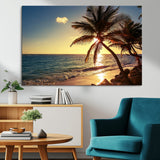 82710-MGV-CV-36X24-Palm Tree Sunset Beach Wall Art – Tropical Ocean Canvas Print, Coastal Paradise Seascape Decor for Living Room or Office Wall