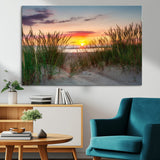 25576-MGV-CV-36X24-Beach Grass Sunset Wall Art – Coastal Sand Dune Landscape Canvas Print, Ocean View Nature Decor for Living Room or Office Wall