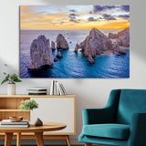 72955-MGV-CV-36X24-Ocean Rock Formation Wall Art – Sunset Coastal Seascape Print, Beach Landscape Decor for Living Room or Office