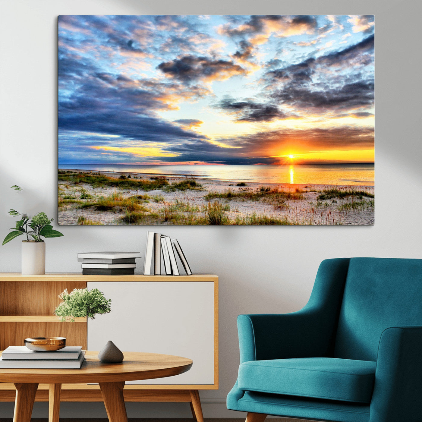 39645-MGV-CV-36X24-Golden Beach Sunset Wall Art – Serene Ocean Horizon Canvas Print, Coastal Nature Landscape Decor for Living Room, Bedroom or