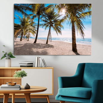 98175-MGV-CV-36X24-Tropical Palm Beach Wall Art – Relaxing Ocean Shore Canvas Print with Palm Trees, Coastal Summer Decor for Living Room, Bedroom or
