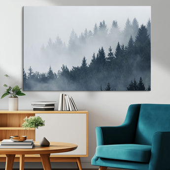 23671-MGV-CV-36X24-Misty Forest Wall Art – Serene Foggy Pine Trees Landscape Canvas Print, Tranquil Nature Decor for Living Room, Bedroom or Office