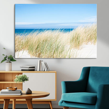 96913-MGV-CV-36X24-Coastal Dunes Wall Art – Serene Beach Grass and Blue Ocean Canvas Print, Relaxing Seaside Nature Decor for Living Room, Bedroom or
