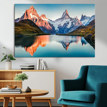 88453-MGV-CV-36X24-Mountain Lake Wall Art – Snow-Capped Peaks Reflected in Alpine Water Canvas Print, Nature Landscape Wall Decor for Living Room or