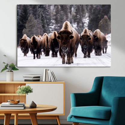 66871-MGV-CV-36X24-Bison Herd Wall Art – Wildlife Buffalo Canvas Print, Rustic Western Nature Photography Decor for Living Room, Office, Cabin, or