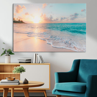 89767-MGV-CV-36X24-Ocean Sunset Wall Art – Serene Beach Canvas Print with Pastel Sky and Waves, Coastal Seascape Artwork for Bedroom, Living Room, or