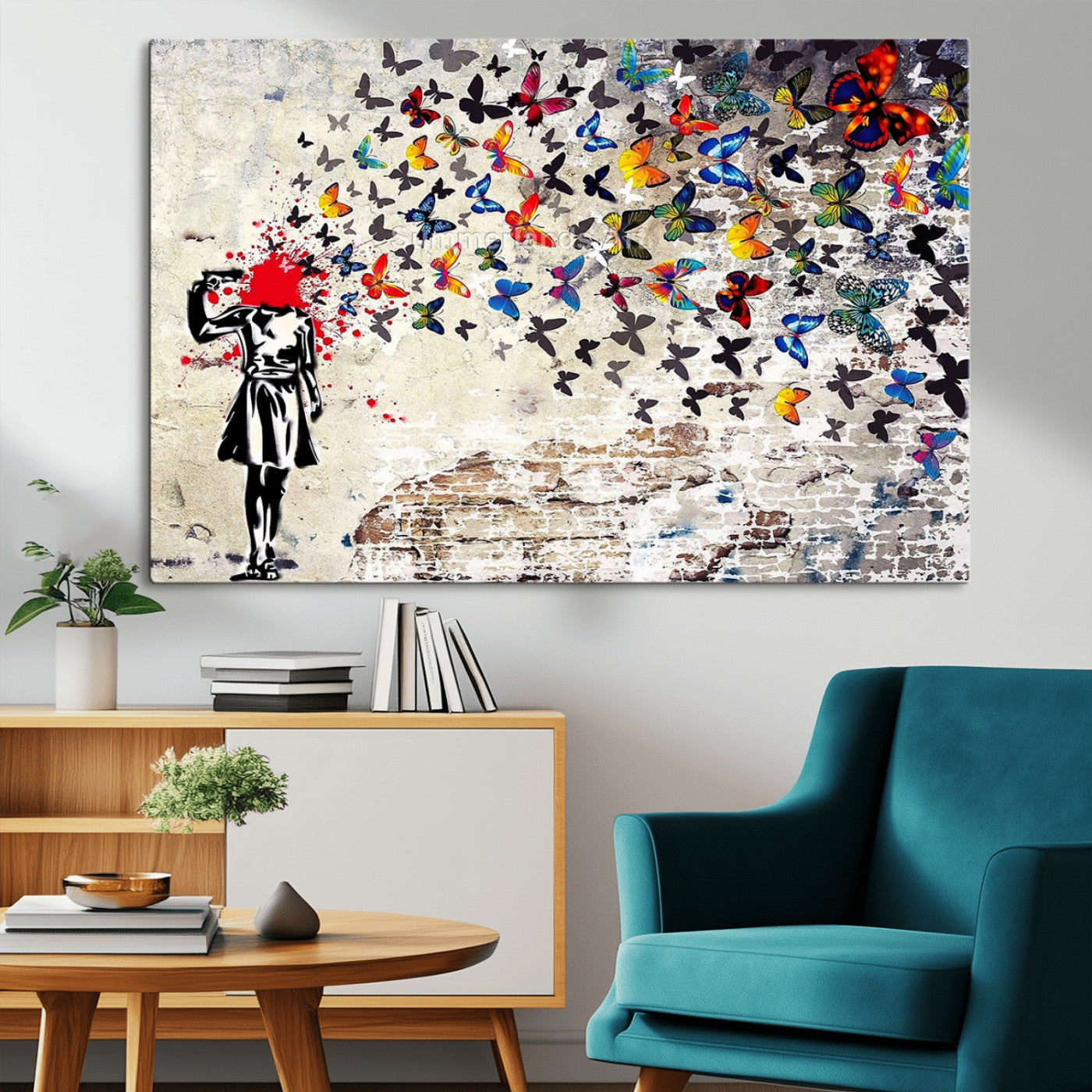 88654-MGV-CV-36X24-Butterfly Explosion Graffiti Wall Art – Street Art Canvas Print, Colorful Butterfly Spray Mural, Modern Abstract Urban Wall Decor