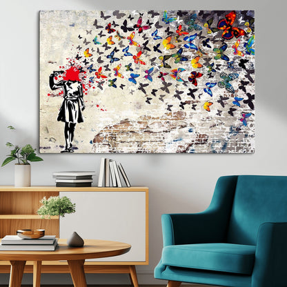 88654-MGV-CV-36X24-Butterfly Explosion Graffiti Wall Art – Street Art Canvas Print, Colorful Butterfly Spray Mural, Modern Abstract Urban Wall Decor