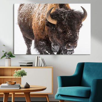 65605-MGV-CV-36X24-Snow Bison Wall Art – Close Up Buffalo Canvas Print, Rustic Western Wildlife Photography, Farmhouse Cabin Lodge Decor for Living