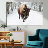 10109-MGV-CV-36X24-Majestic Bison Winter Wall Art – Snowy Forest Buffalo Canvas Print, Rustic Wildlife Photography Decor for Cabin, Lodge, Living