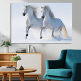 80145-MGV-CV-36X24-White Horses Running Snow Wall Art – Majestic Equine Canvas Print, Winter Nature Photography Decor for Living Room, Office,