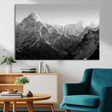 10775-MGV-CV-36X24-Snow Capped Mountain Wall Art – Black and White Canvas Print of Majestic Peaks, Nature Landscape Photography for Office, Bedroom,