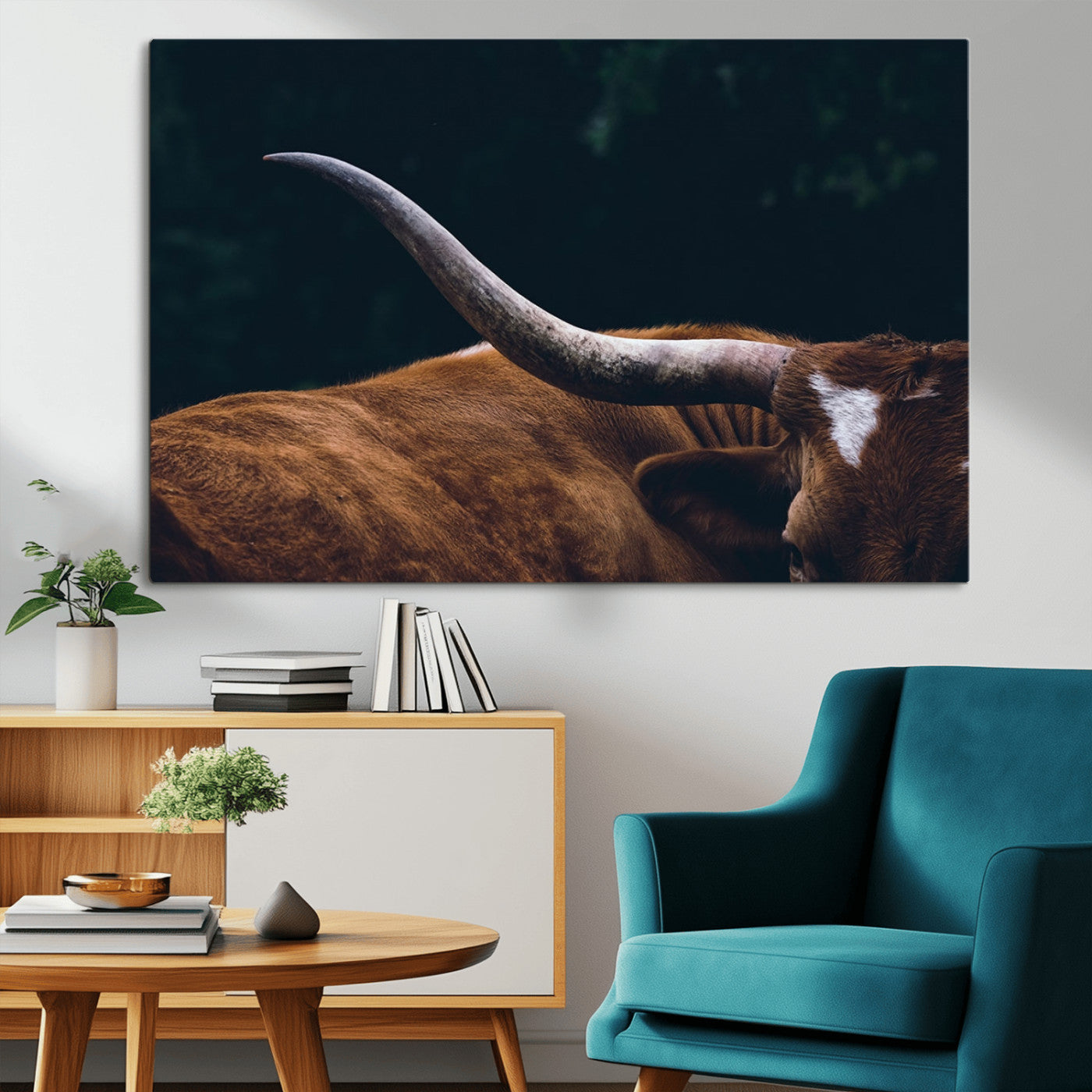 55197-MGV-CV-36X24-Texas Longhorn Wall Art – Rustic Western Bull Horn Canvas Print and Farmhouse Country Animal Decor for Living Room, Office or