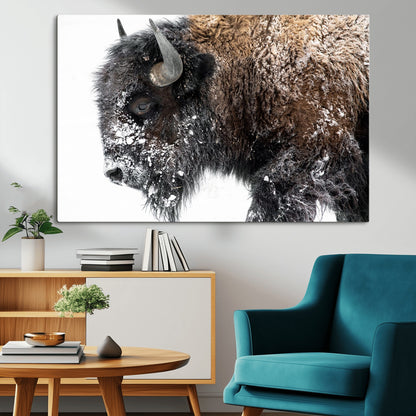 24304-MGV-CV-36X24-Bison Wall Art Canvas Print, Framed Winter Bison Art Picture Print, Snowy Buffalo Perfect Rustic Farmhouse Decor Artwork