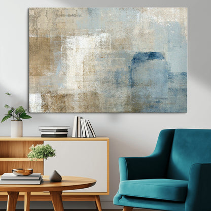 38126-MGV-CV-36X24-Neutral Abstract Wall Art – Modern Beige and Blue Canvas Print and Minimalist Textured Painting for Living Room, Bedroom or Office
