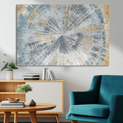 17631-MGV-CV-36X24-Radiant Burst Wall Art – Abstract Sunburst Canvas Print in Blue and Gold, Modern Geometric Painting for Living Room, Office or