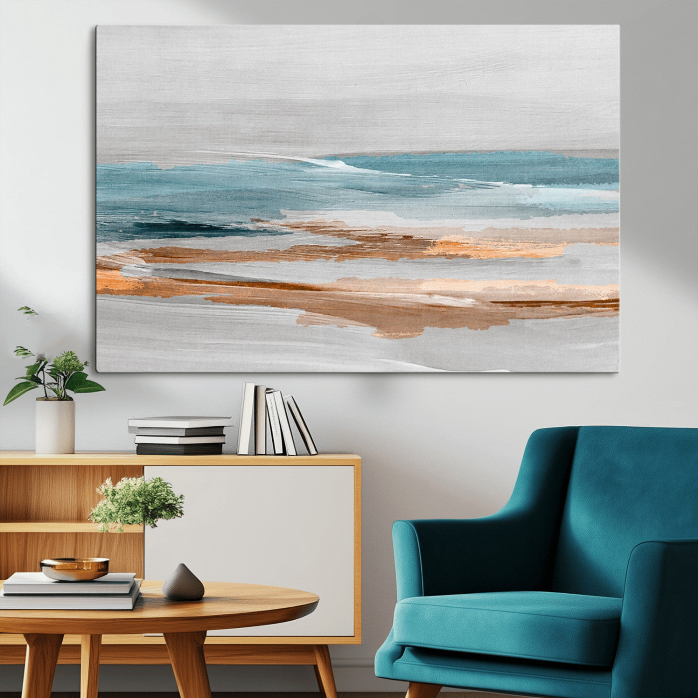 23430-MGV-CV-36X24-Abstract Coastal Wall Art – Modern Ocean Horizon Canvas Print, Minimalist Beach Scene Painting for Bedroom, Living Room, Office or