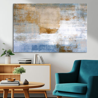 72354-MGV-CV-36X24-Blue and Gold Abstract Wall Art – Modern Minimalist Canvas Print, Textured Contemporary Painting for Living Room, Bedroom, or
