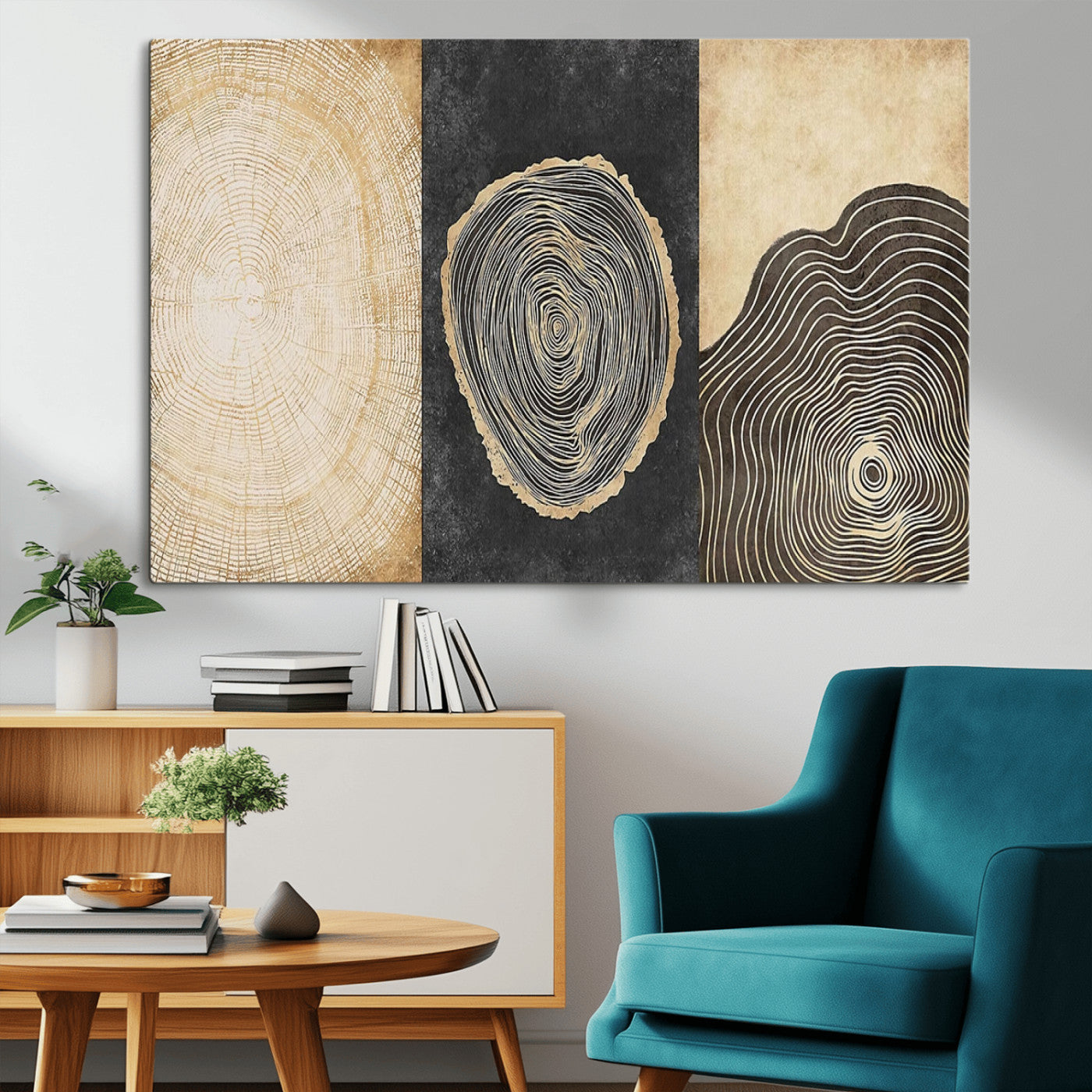 77785-MGV-CV-36X24-Tree Ring Abstract Wall Art – Rustic Wood Growth Pattern Canvas Prints, Modern Nature-Inspired Decor for Living Room or Office