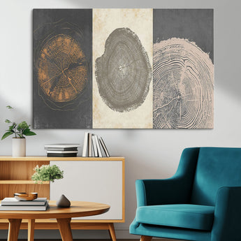 80725-MGV-CV-36X24-Wood Tree Rings Wall Art Canvas Print, Framed Tree Rings Art Picture Print, Abstract Tree Rings Perfect Modern Boho Decor Artwork
