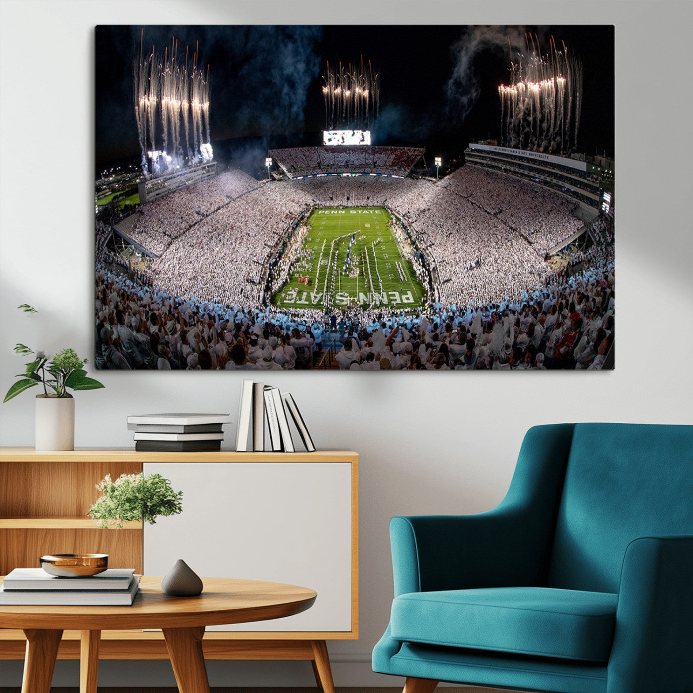 11391-MGV-CV-36X24-Penn State Stadium Wall Art – Panoramic White Out Football Game Canvas Print, College Sports Decor for Office, Man Cave, or Living