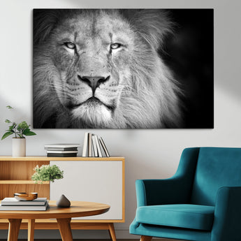 94453-MGV-CV-36X24-Lion Portrait Wall Art – Black and White King of the Jungle Canvas Print, Safari Wildlife Decor for Office, Bedroom, or Living