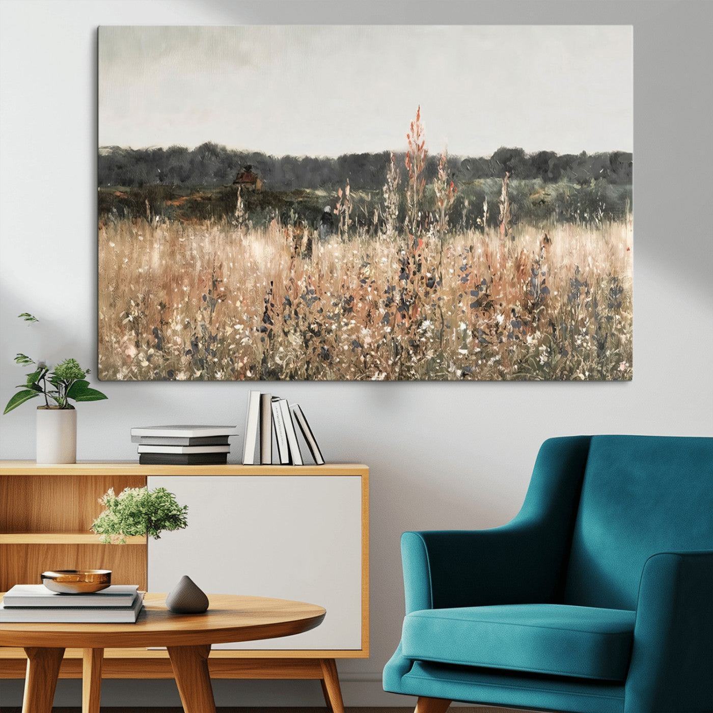 46308-MGV-CV-36X24-Wildflower Field Wall Art – Rustic Meadow Landscape Canvas Print, Country Nature Decor for Living Room, Bedroom or Farmhouse