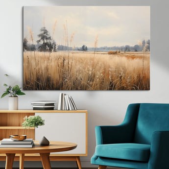 38193-MGV-CV-36X24-Golden Meadow Wall Art – Serene Grassland Landscape Canvas Print, Rustic Nature Decor for Bedroom, Living Room or Farmhouse