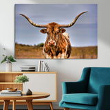 18594-MGV-CV-36X24-Texas Longhorn Bull Wall Art – Rustic Western Cattle Canvas Print, Country Farmhouse Decor for Living Room, Office or Cabin