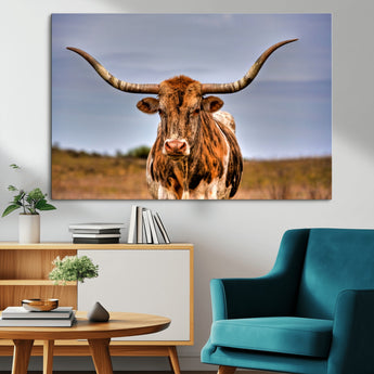 18594-MGV-CV-36X24-Texas Longhorn Bull Wall Art – Rustic Western Cattle Canvas Print, Country Farmhouse Decor for Living Room, Office or Cabin