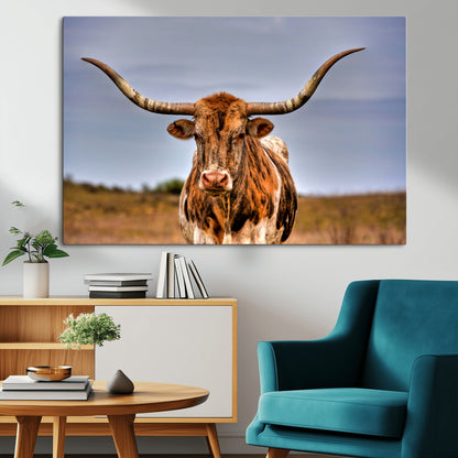 18594-MGV-CV-36X24-Texas Longhorn Bull Wall Art – Rustic Western Cattle Canvas Print, Country Farmhouse Decor for Living Room, Office or Cabin